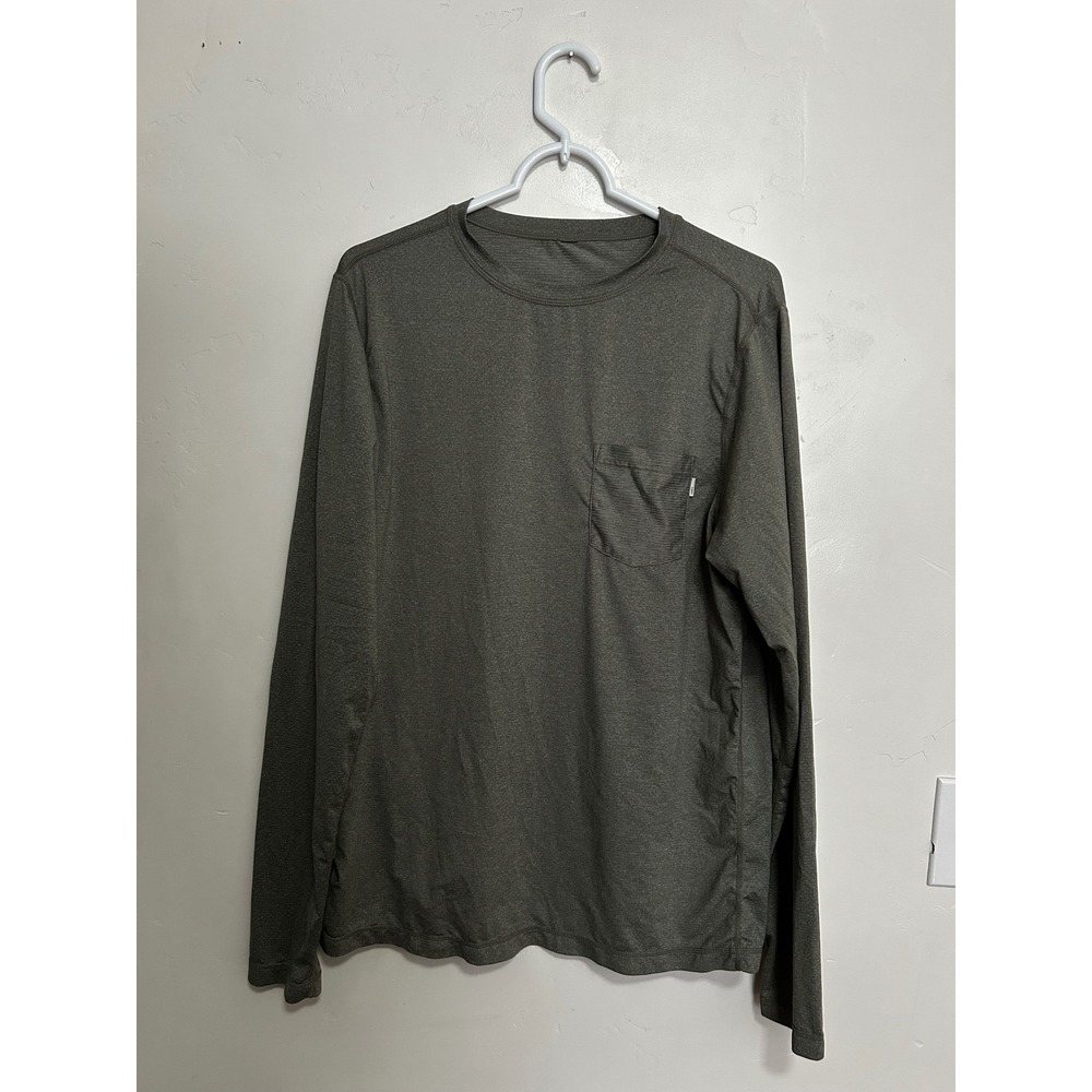 Vuori Mens Long Sleeve Pocket Tee Heathered Olive Green Activewear T-Shirt